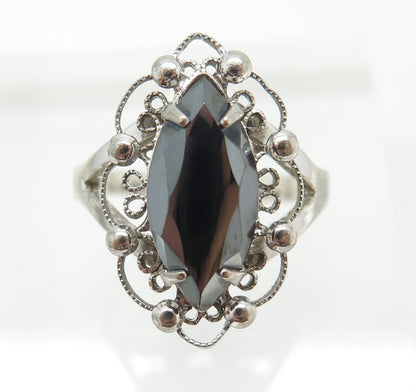 SORRENTO 925 Sterling Silver Antique Art Deco Hematite Filigree Ring Size 6.75