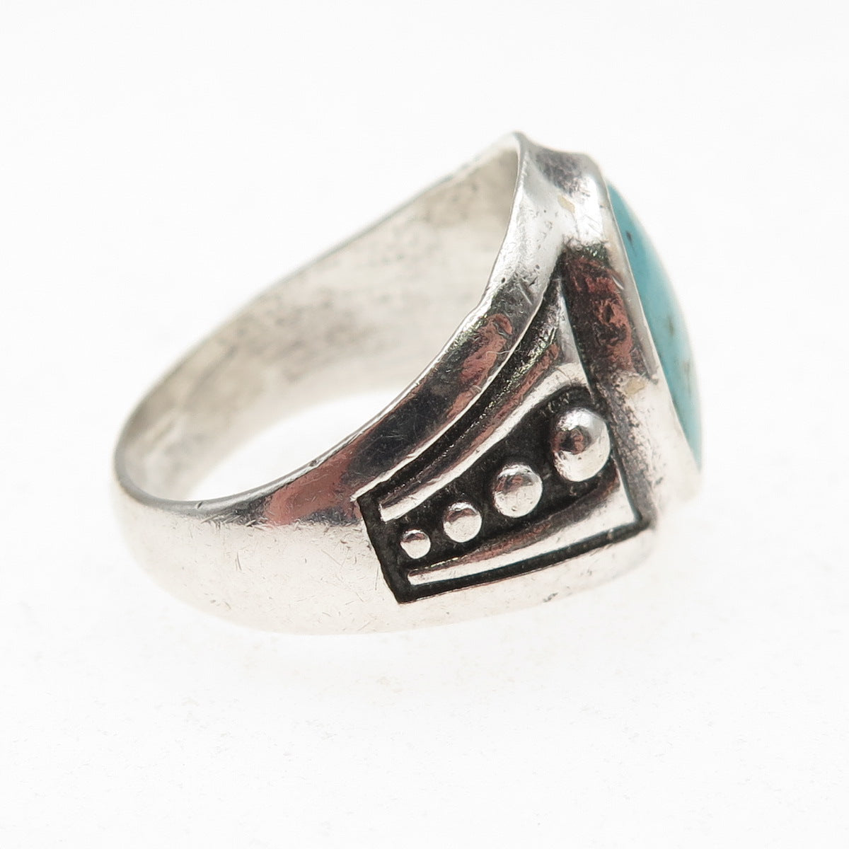 Old Pawn Sterling Silver Vintage Southwestern Turquoise Tribal Ring Size 9.25