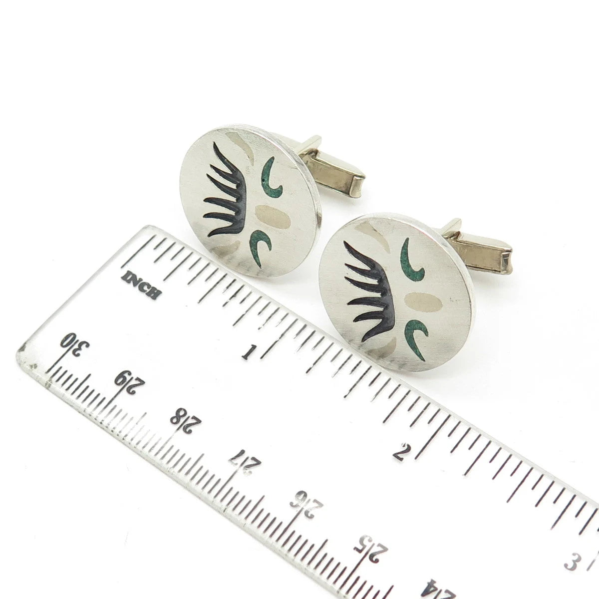 925 Sterling Silver 2-Tone Vintage Real Azurite Inlay Metales Casados Cufflinks
