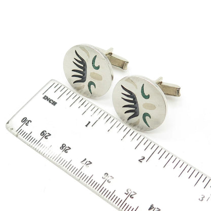925 Sterling Silver 2-Tone Vintage Real Azurite Inlay Metales Casados Cufflinks