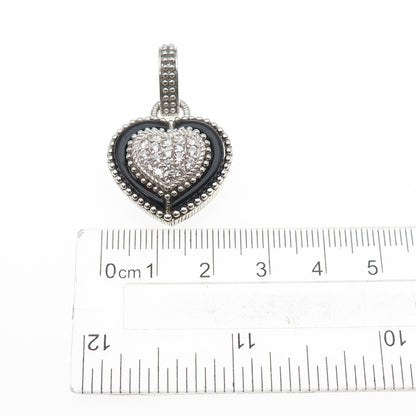 JUDITH RIPKA 925 Sterling Silver Real Black Onyx & C Z Heart Charm Pendant