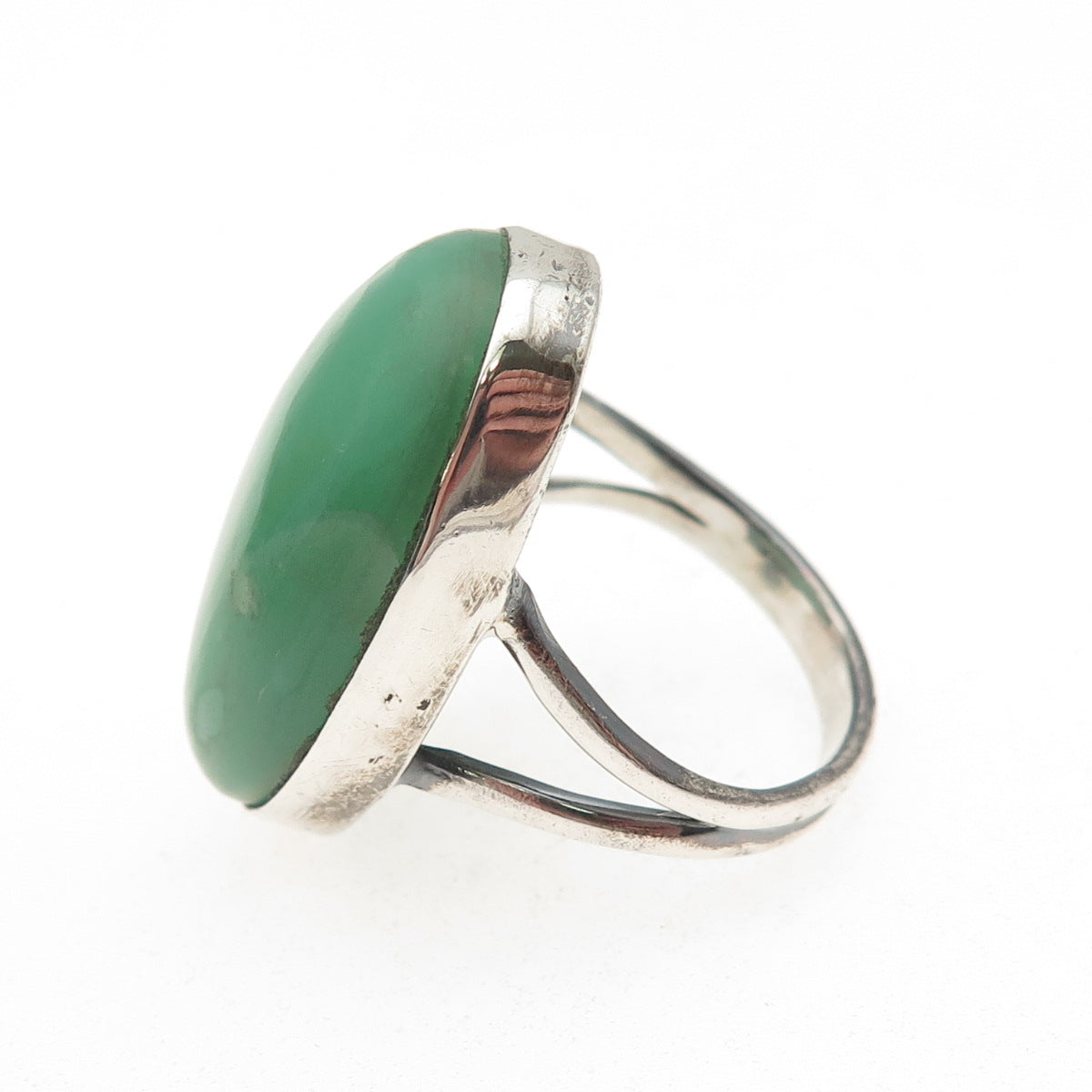 925 Sterling Silver Vintage Real Cabochon Chrysoprase Oxidized Ring Size 8.25