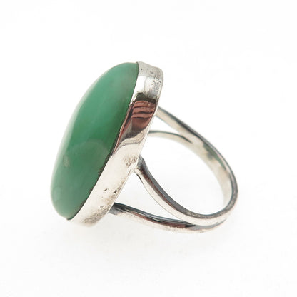 925 Sterling Silver Vintage Real Cabochon Chrysoprase Oxidized Ring Size 8.25