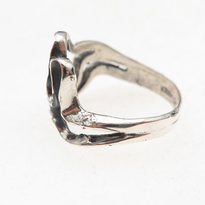 925 Sterling Silver Vintage Modernist Heart Oxidized Ring Size 6.25