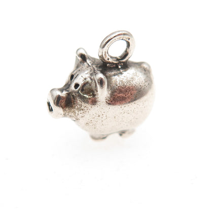 925 Sterling Silver Vintage Pig Oxidized 3D Charm Pendant