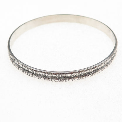 925 Sterling Silver Antique Art Deco Floral Scroll Bangle Bracelet 8.25"