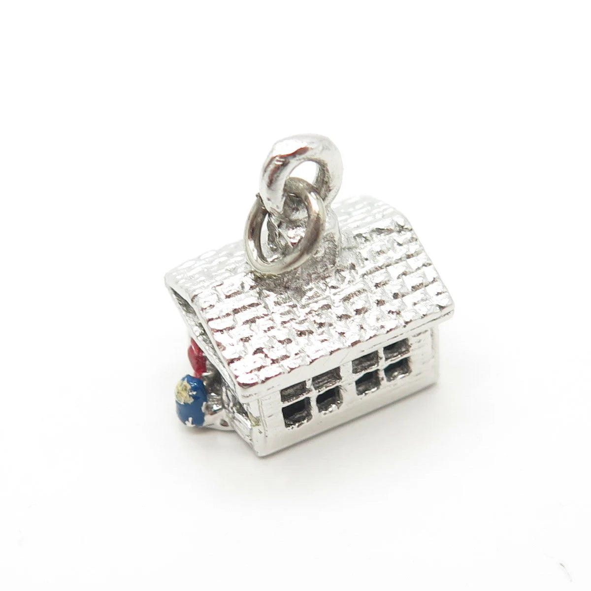 925 Sterling Silver Antique Art Deco Enamel Old House Charm Pendant