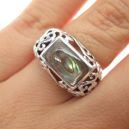 CFJ Collins Fine 925 Sterling Silver Vintage Real Abalone Shell Ring Size 6