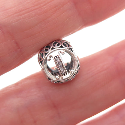 Pandora 925 Sterling Silver C Z Letter I Slide Bead Charm