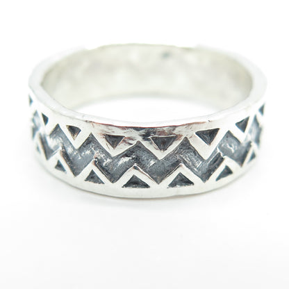 925 Sterling Silver Vintage Zig Zag Band Ring Size 8.5