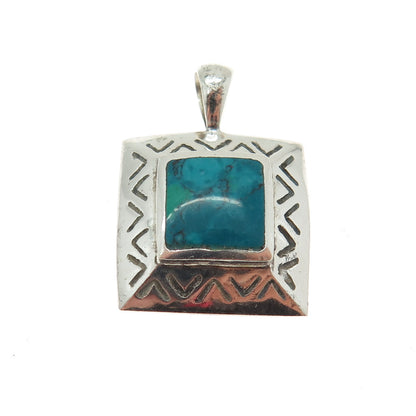 925 Sterling Silver Vintage Real Kingman Turquoise Tribal Pendant