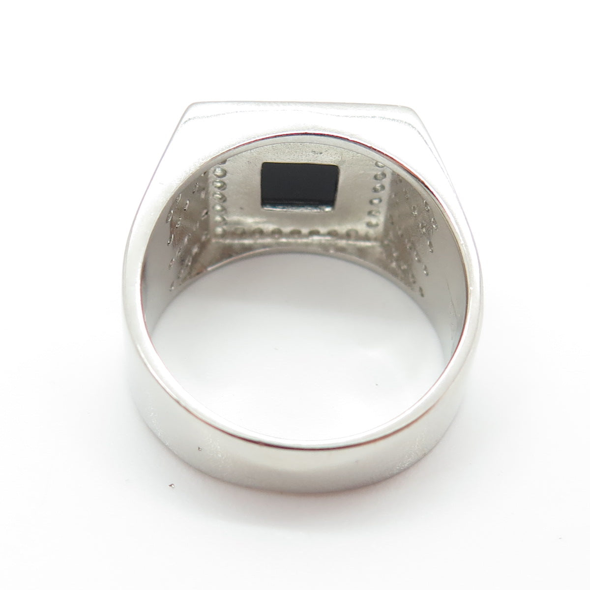 925 Sterling Silver Real Black Onyx & Round-Cut C Z Ring Size 9.25