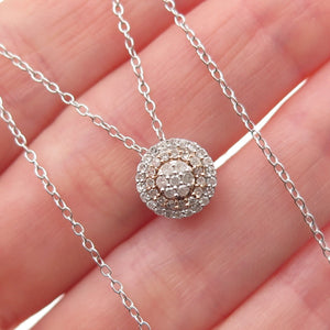 925 Sterling Silver 2-Tone Real Round-Cut Diamond Cable Chain Necklace 18"
