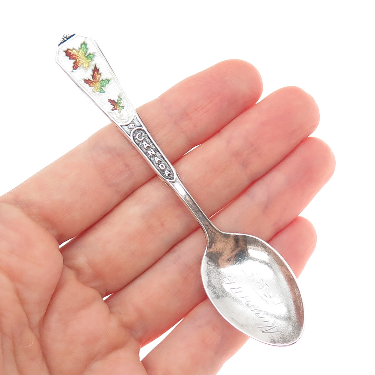 BREADNER CO 925 Sterling Silver Vintage Enamel Canada Niagara Falls Coffee Spoon
