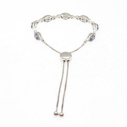 Chuck Clemency Sterling Silver Real Tanzanite Adjustable Bolo Bracelet 6-9.5"