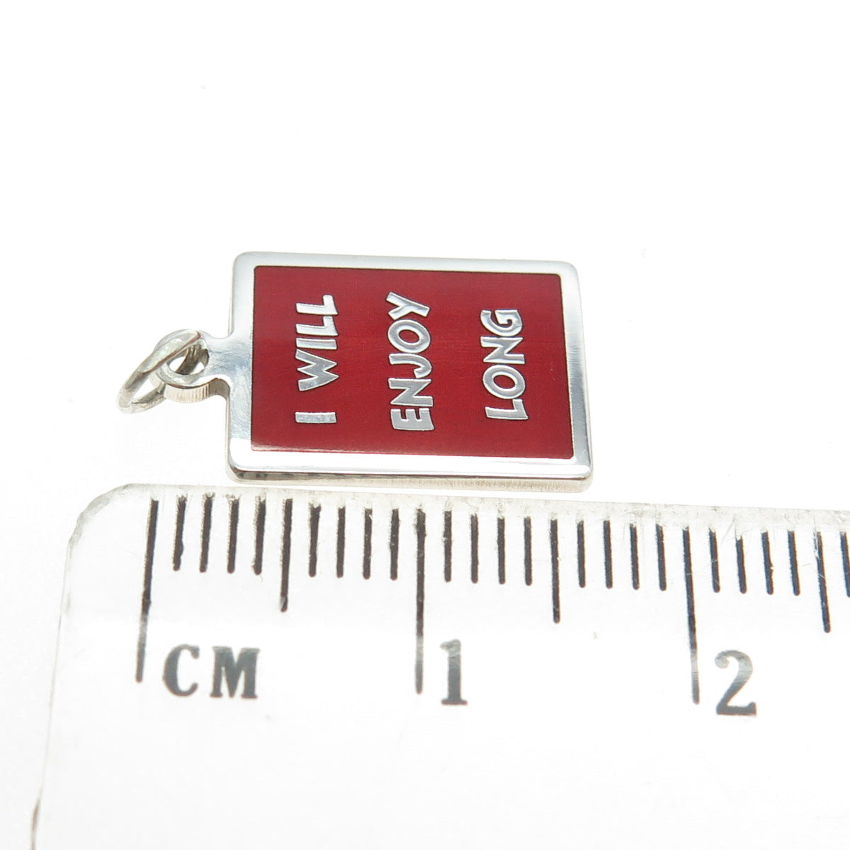 925 Sterling Silver Red Enamel "I Will Enjoy Long" Minimalist Charm Pendant