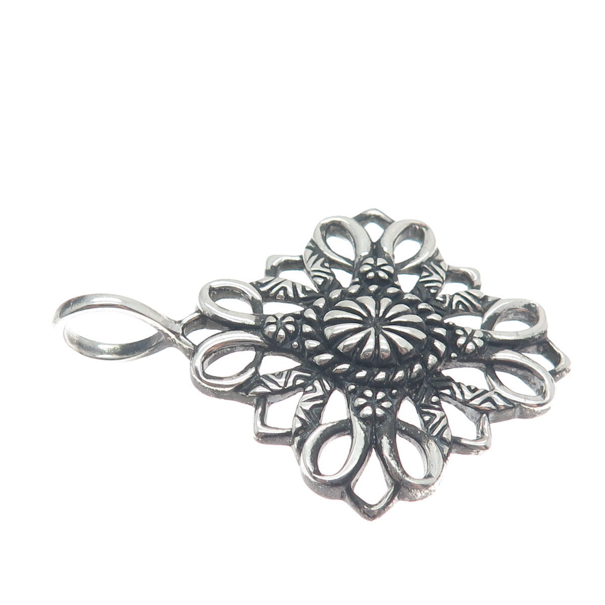CAROLYN POLLACK 925 Sterling Silver Vintage Flower Oxidized Pendant