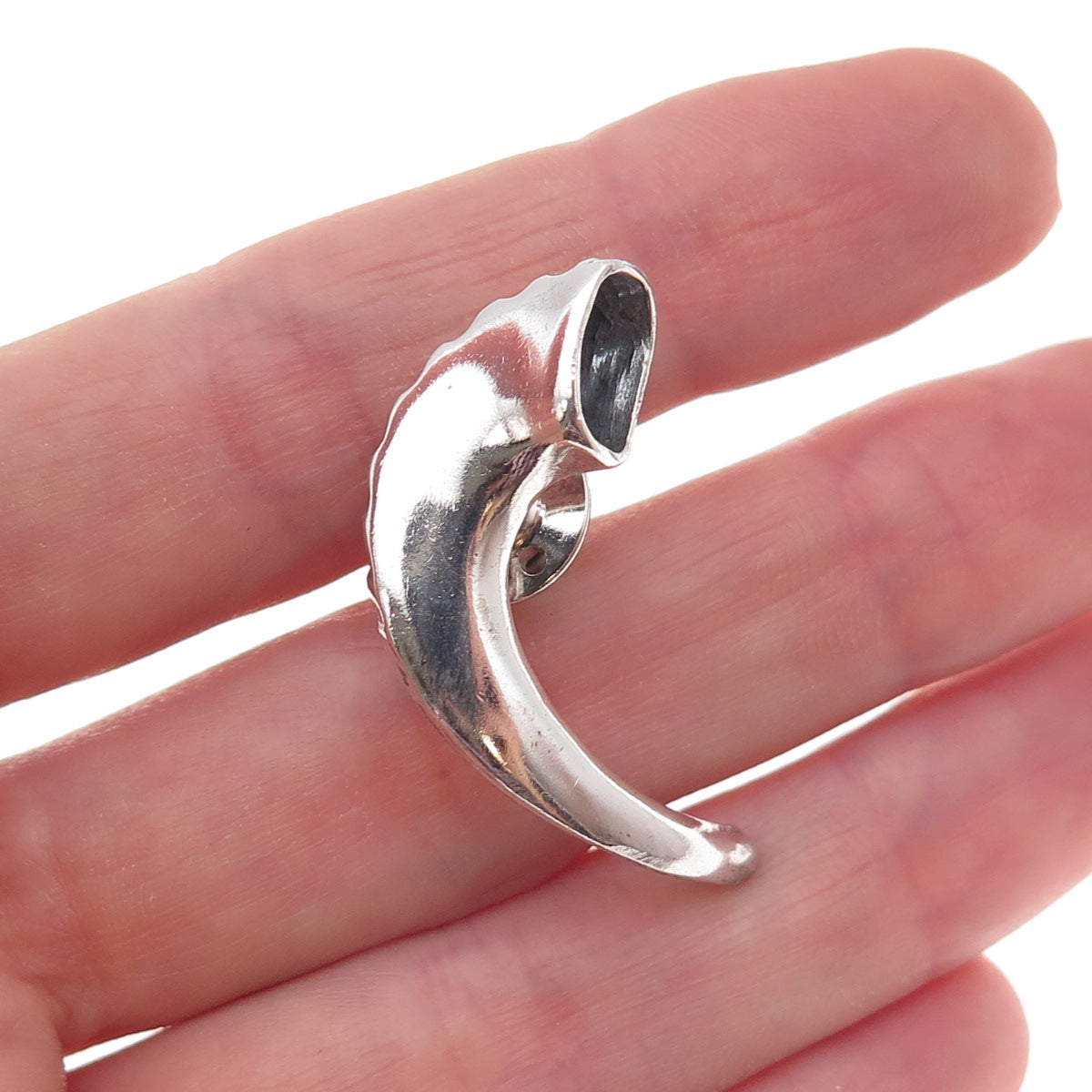 925 Sterling Silver Vintage Horn Oxidized Tie Tack / Lapel Pin