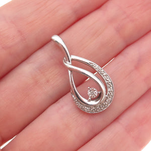 925 Sterling Silver Real Round-Cut Diamond Teardrop Charm Pendant