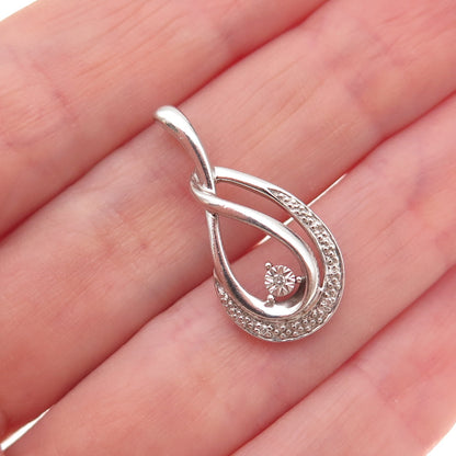 925 Sterling Silver Real Round-Cut Diamond Teardrop Charm Pendant