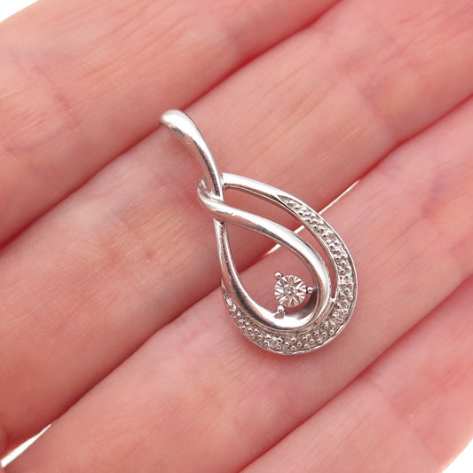 925 Sterling Silver Real Round-Cut Diamond Teardrop Charm Pendant