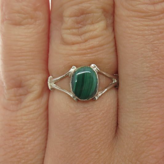 925 Sterling Silver Vintage Real Malachite Ring Size 5.5