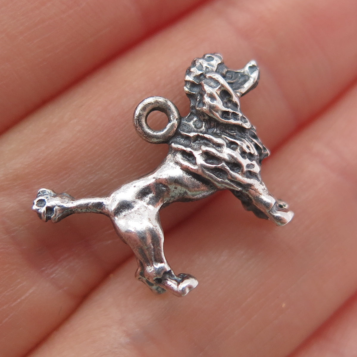 925 Sterling Silver Vintage Poodle Dog Oxidized Mini 3D Charm Pendant