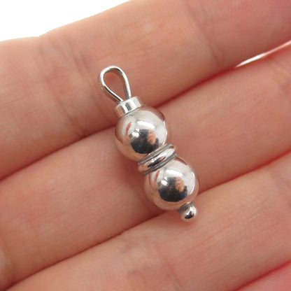 925 Sterling Silver Vintage Baby Beaded Rattle Minimalist 3D Charm Pendant