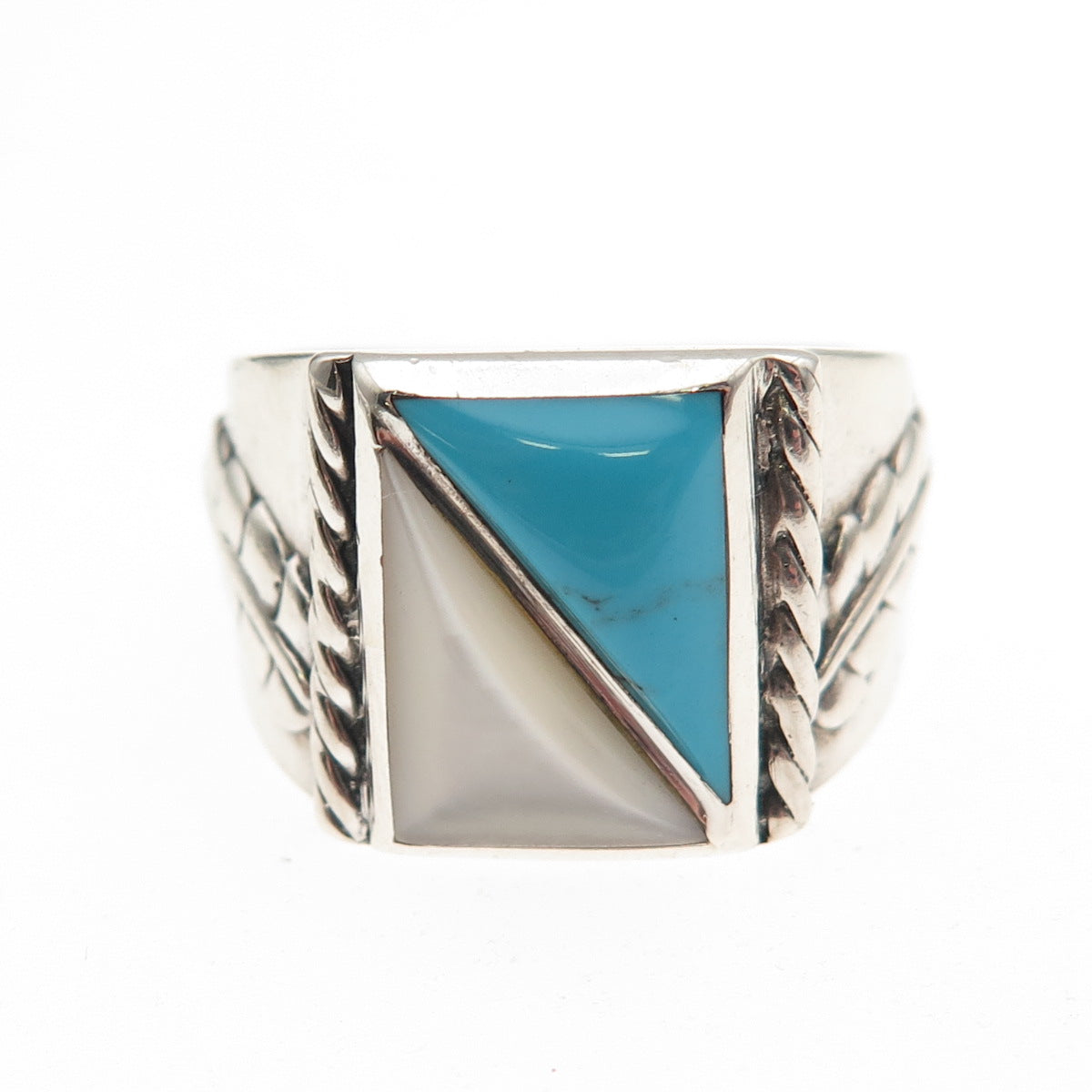 Silver Cloud Old Pawn 925 Sterling Vintage Turquoise & MOP Feather Ring Size 7