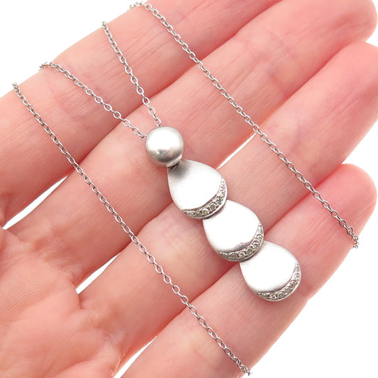 925 Sterling Silver Italy Real Diamond Modernist Drop Cable Chain Necklace 16"