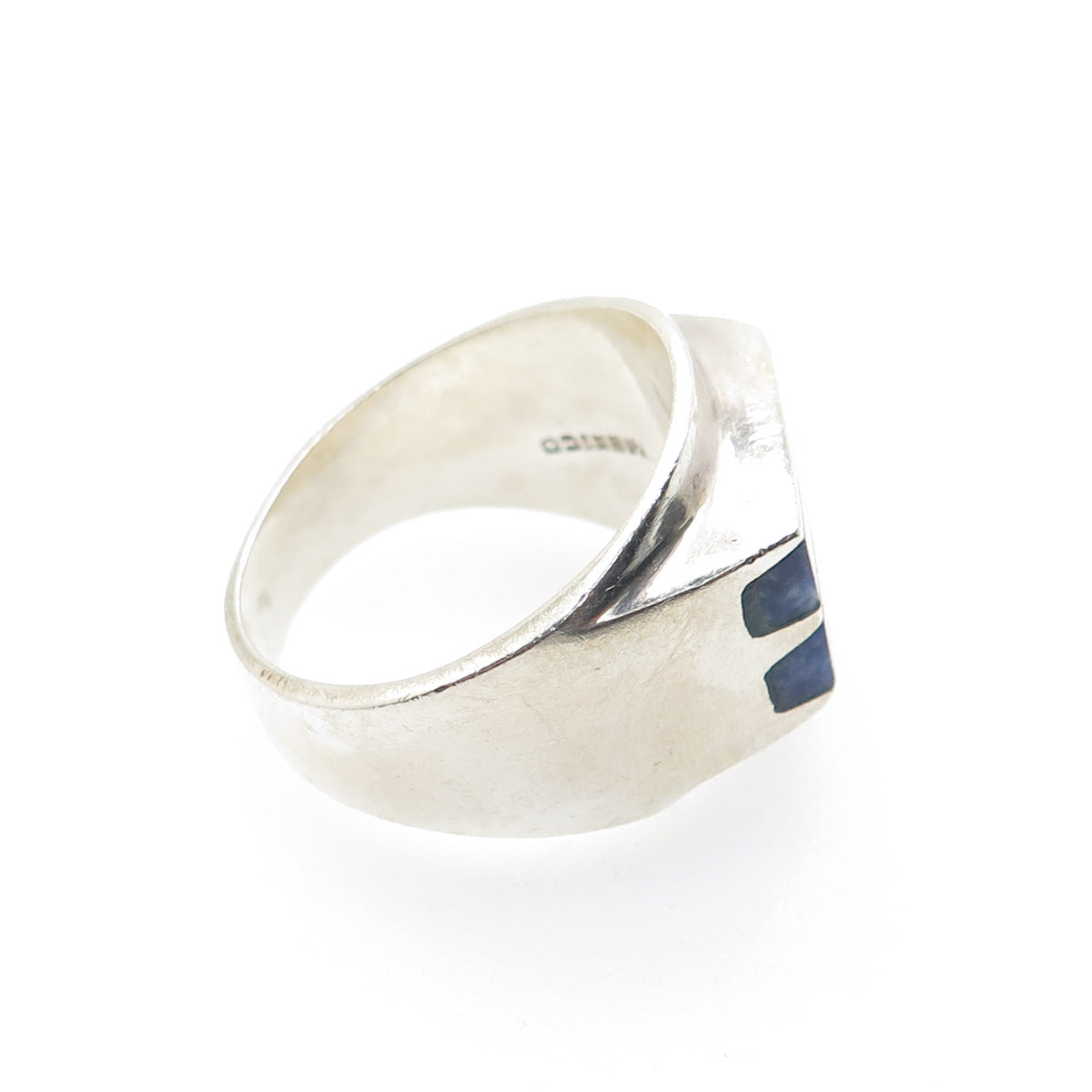 925 Sterling Silver Vintage Mexico Real Sodalite Modernist Ring Size 11.25