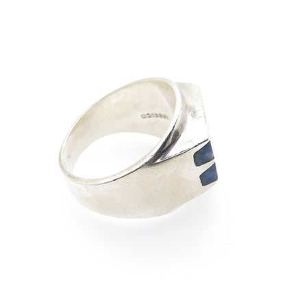925 Sterling Silver Vintage Mexico Real Sodalite Modernist Ring Size 11.25
