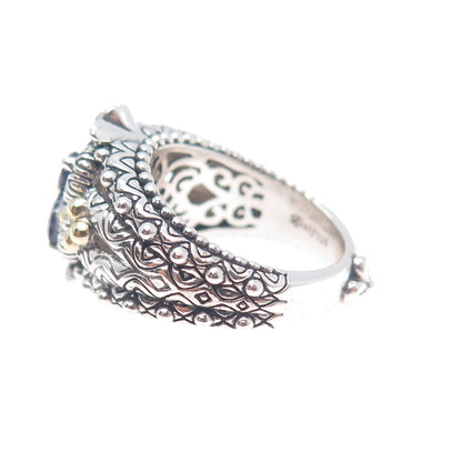 BARBARA BIXBY 18K Gold Sterling Silver Real White Topaz & Iolite Ring Size 8.25
