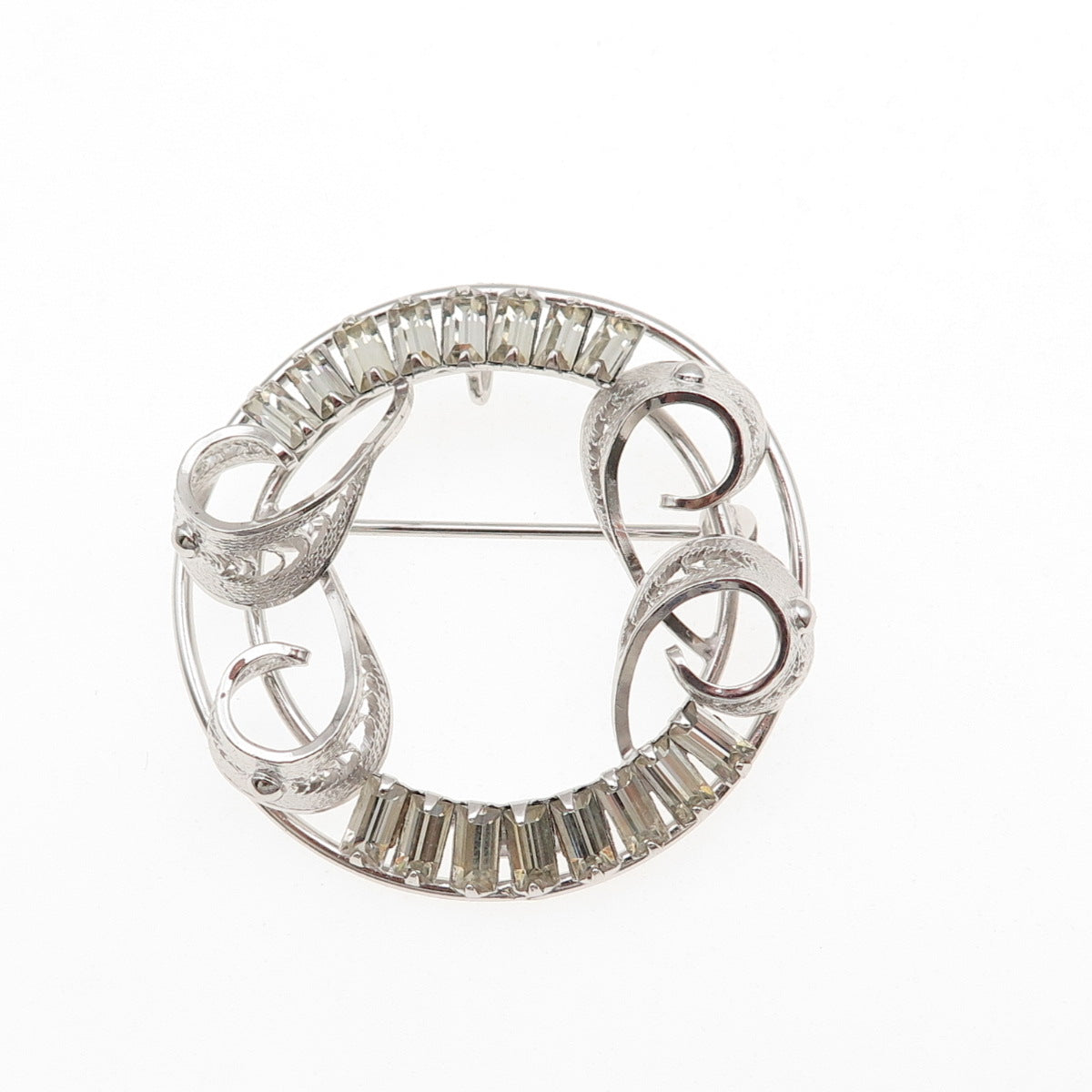 Carl Art 925 Sterling Silver Vintage Rhinestone Floral Filigree Pin Brooch