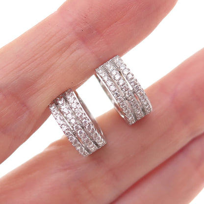 925 Sterling Silver Round-Cut C Z 3-Row Hoop Earrings