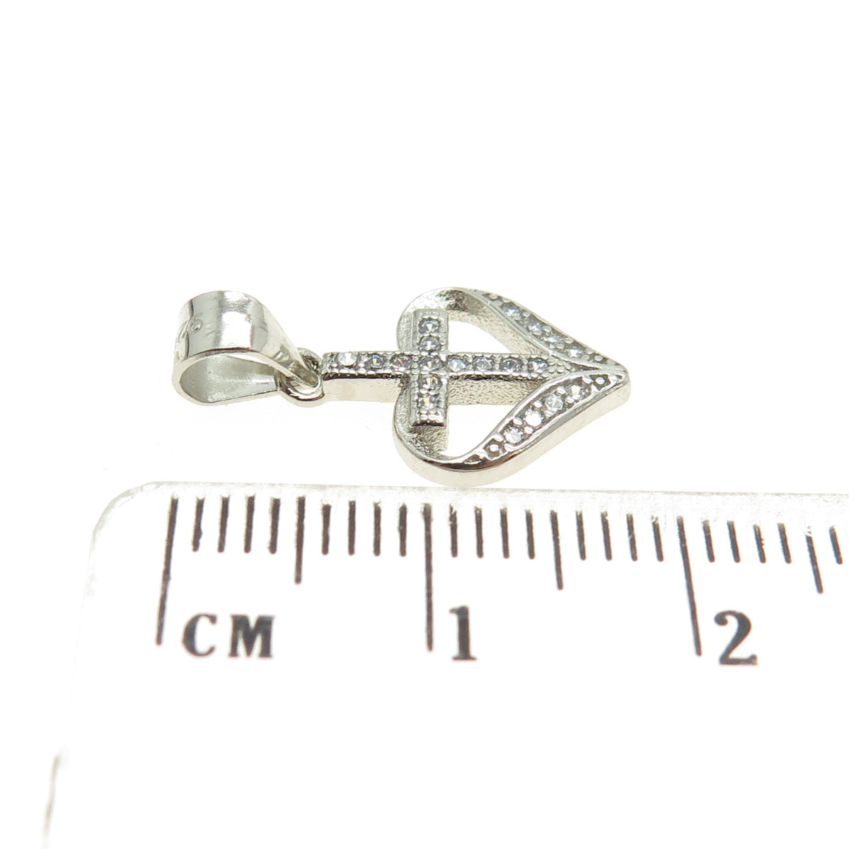 925 Sterling Silver Round-Cut Shaped C Z Cross in Heart Pendant