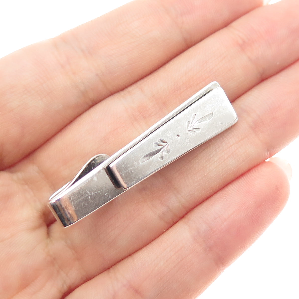 925 Sterling Silver Vintage Engraved Tie Clip