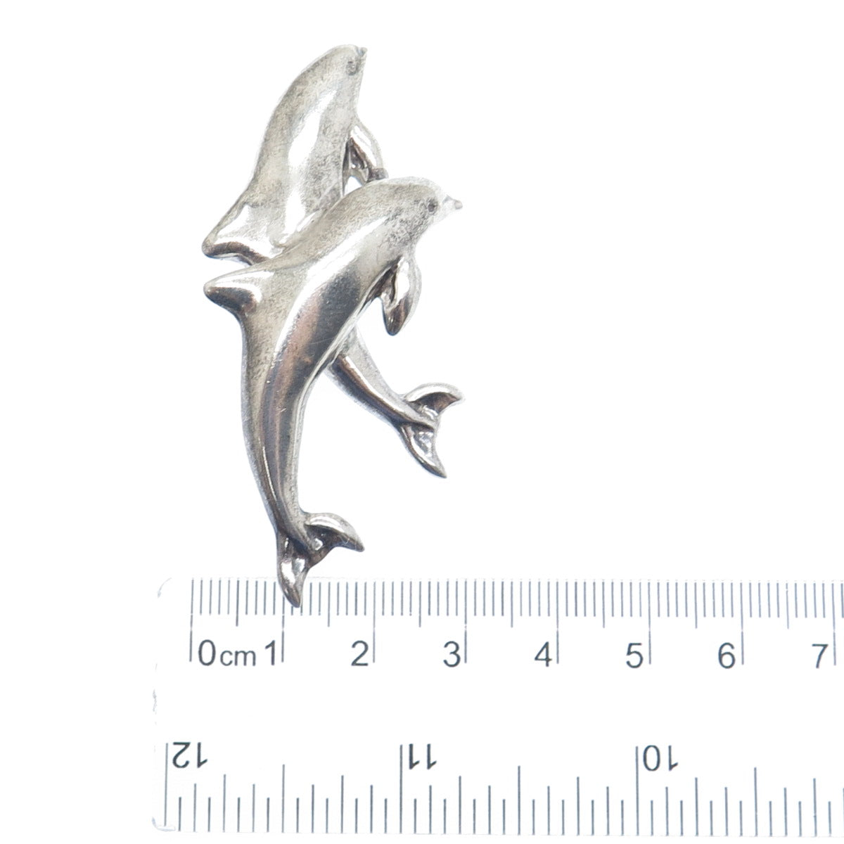 925 Sterling Silver Vintage Mexico Dolphin Couple Oxidized Pin Brooch