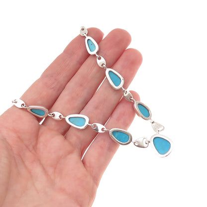 Whitney Kelly 925 Sterling Vintage Real Turquoise Centerpiece Necklace Part 7.5"