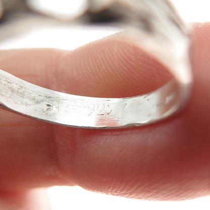 925 Sterling Silver Vintage Real Black Onyx Modernist Oxidized Ring Size 7.25