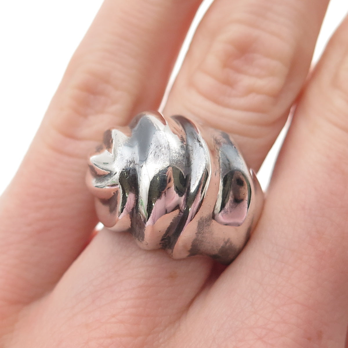 925 Sterling Silver Vintage Mexico Modernist Ribbed Dome Oxidized Ring Size 6.25