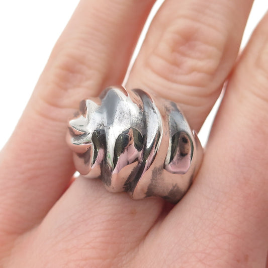 925 Sterling Silver Vintage Mexico Modernist Ribbed Dome Oxidized Ring Size 6.25