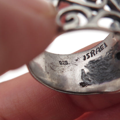 Didae 925 Sterling Silver Vintage Israel C Z Modernist Oxidized Ring Size 8.25