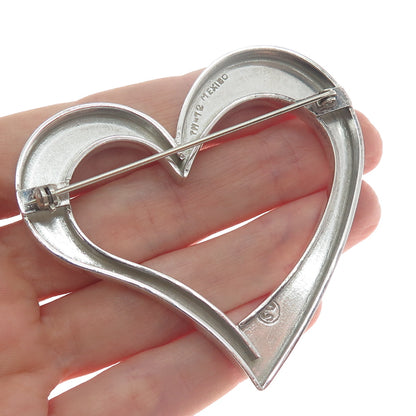 925 Sterling Silver Vintage Mexico Heart Modernist Pin Brooch