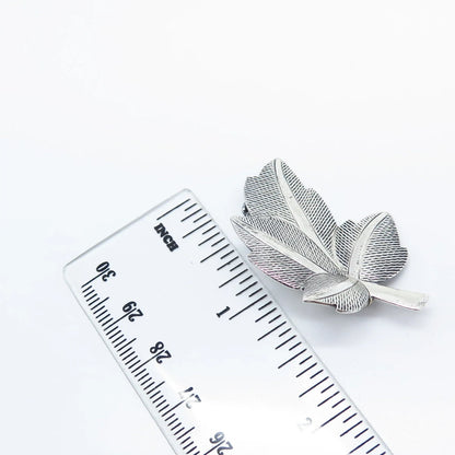925 Sterling Silver Vintage Jewelart Leaf Textured Pin Brooch