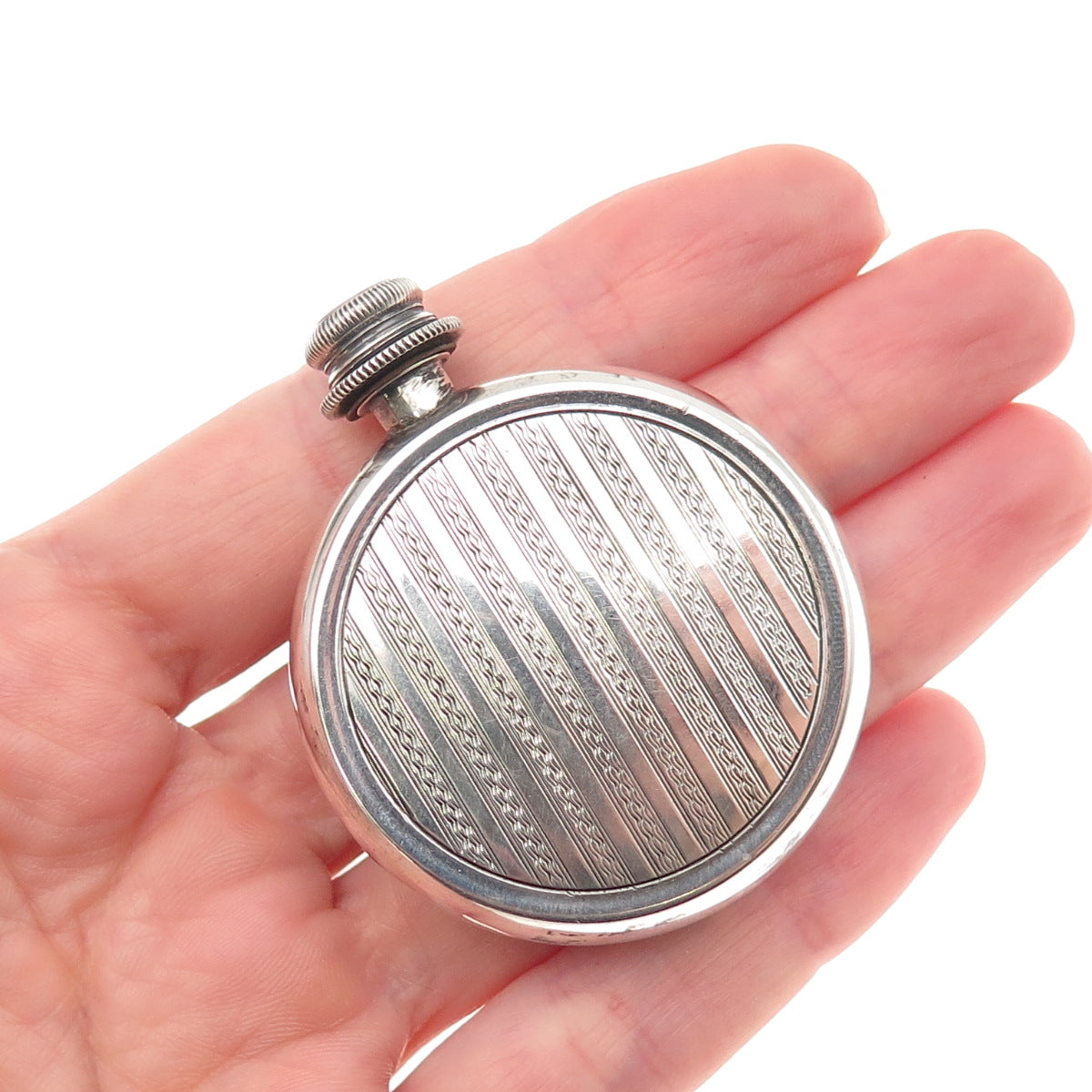 900 Silver Antique Art Deco Oxidized Round Perfume Bottle