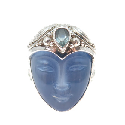 SAJEN 925 Sterling Vintage Topaz Optic Fiber Cat's Eye Adjustable Ring Size 9.75