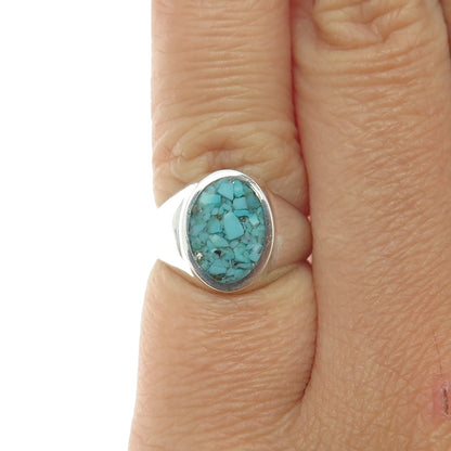 STULLER 925 Sterling Silver Vintage Real Turquoise Inlay Signet Ring Size 3