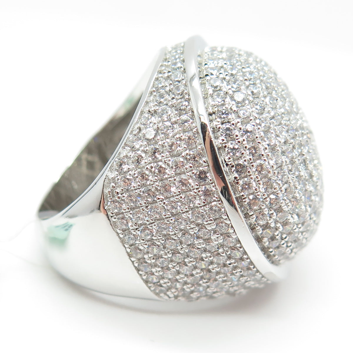 925 Sterling Silver Pave C Z Domed Ring Size 8