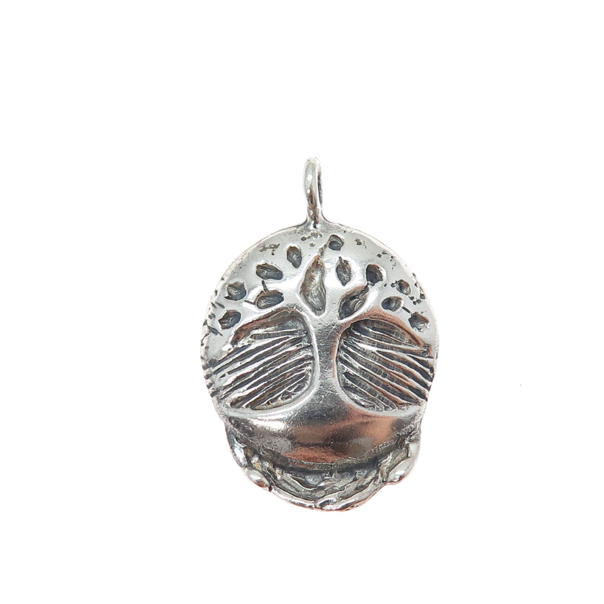925 Sterling Silver Vintage Protect Our Trees Oxidized Charm Pendant